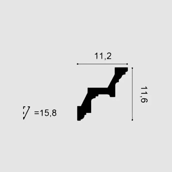 Technical drawing of decorative coving profile with dimensions, Orac C333