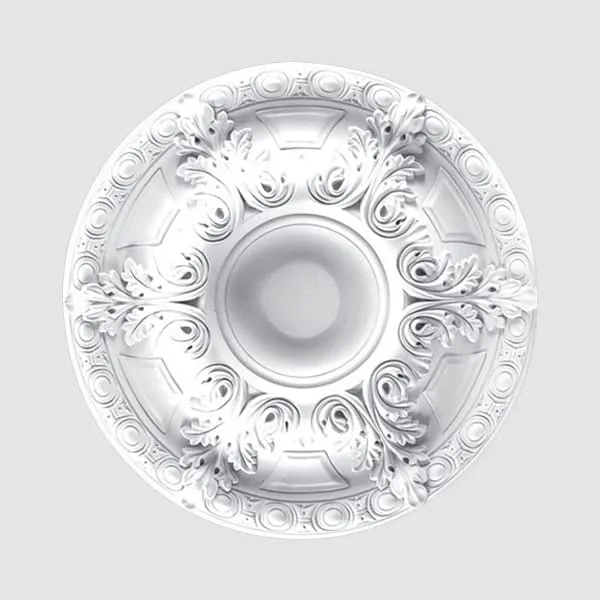 Elite Decor R101 ornate white ceiling rose with intricate floral and scrollwork design