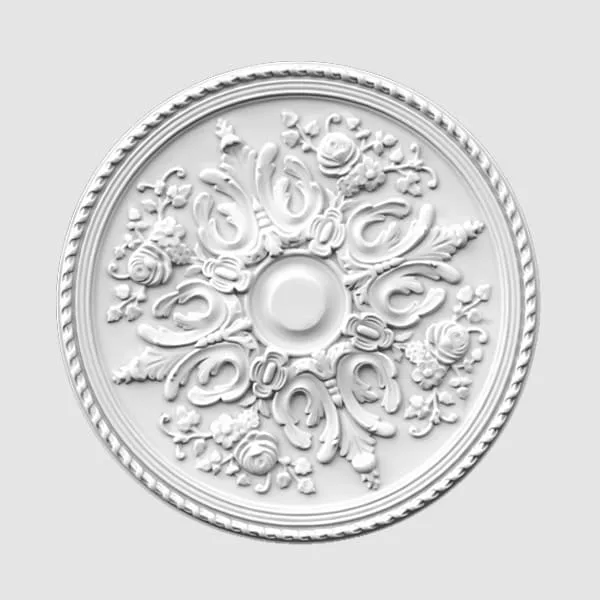Elite Decor R107 ornate white ceiling rose with intricate floral and paisley patterns