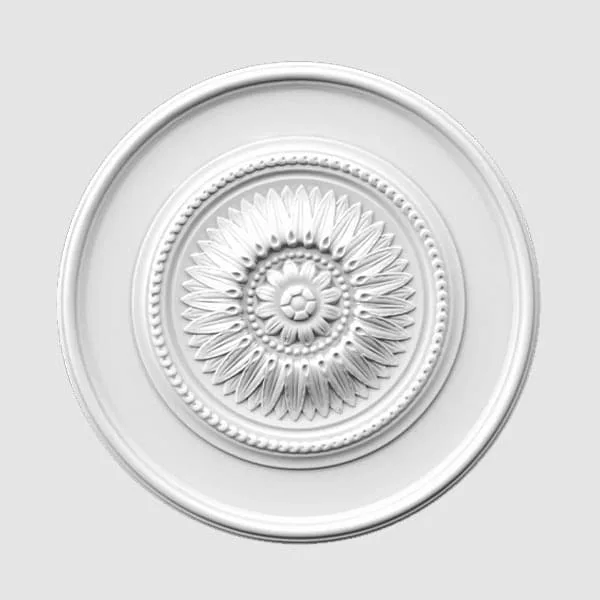 Elite Decor R108 decorative white ceiling rose with intricate floral and geometric patterns