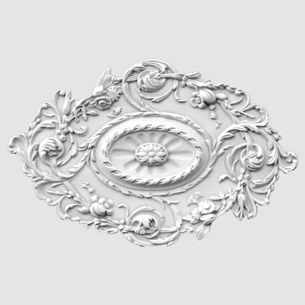 Elite Decor R119 ornate white ceiling rose with floral scrollwork design