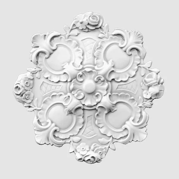 Elite Decor R149 ornate white ceiling rose with floral and scrollwork design