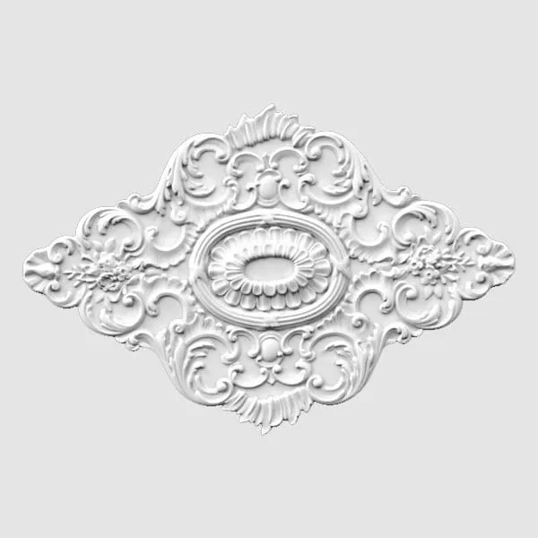 Elite Decor R161 ornate white floral ceiling rose with intricate scrollwork design