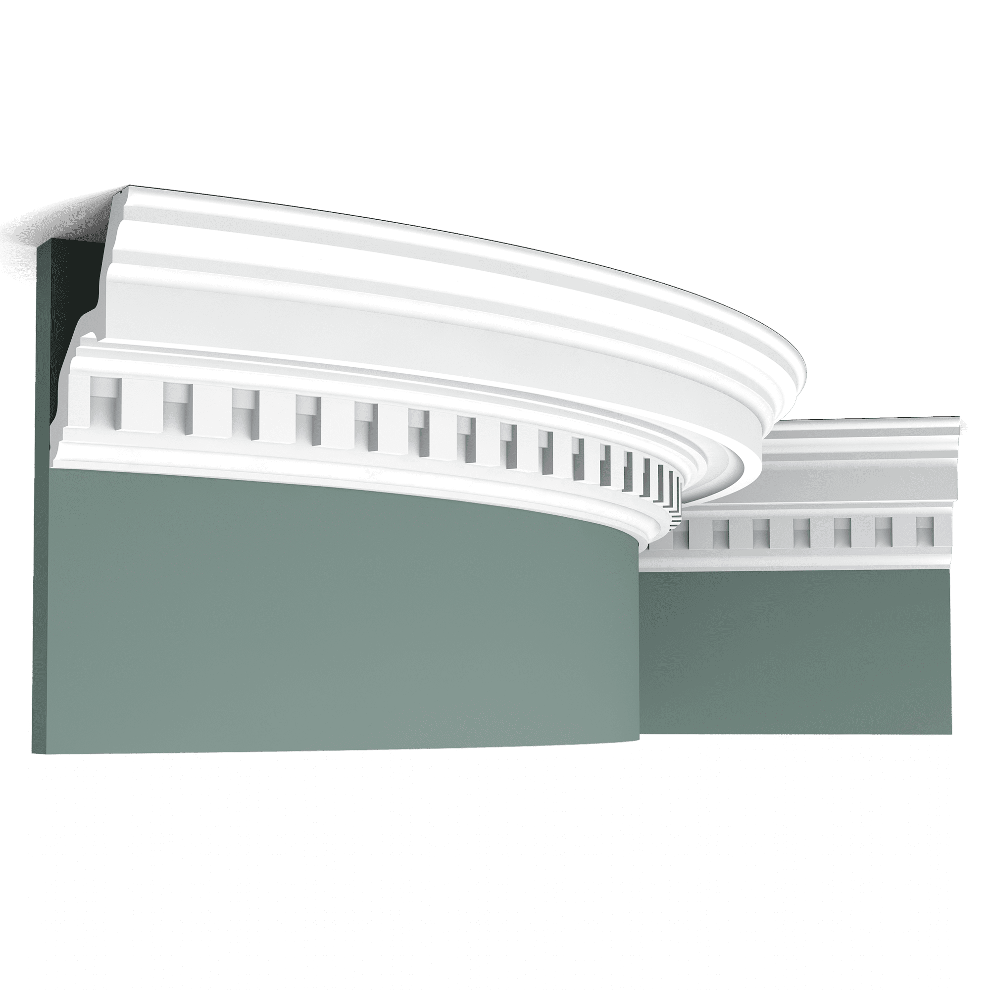 Orac C211F white flexible coving in a room corner where wall meets ceiling