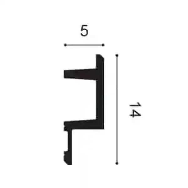 Orac C383 1 technical drawing of black L-shaped bracket with 5mm by 14mm dimensions
