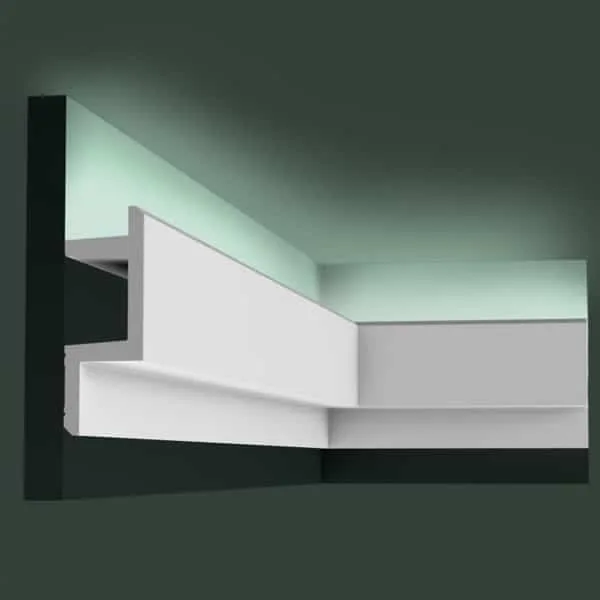 Orac C383 coving with LED backlighting on a modern white ceiling corner