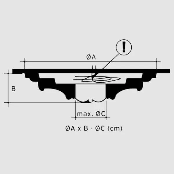 Orac R14 1 technical diagram showing circular ceiling rose dimensions and measurements