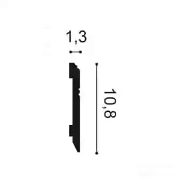 Orac SX105 2 panel moulding profile, 10.8 cm by 1.3 cm, technical side view