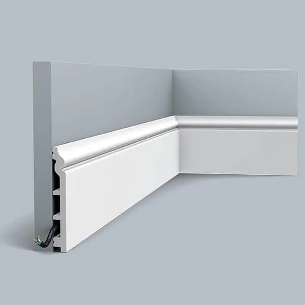 Orac SX118 skirting with LED recessed lighting on gray walls