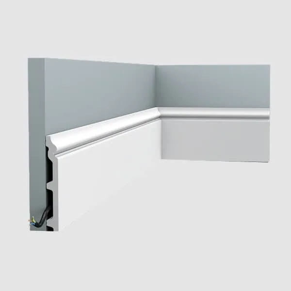 Orac SX118 coving installed in a room corner on grey walls