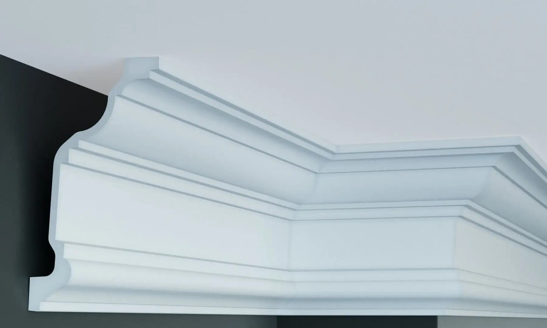 Elite Decor P825 coving in a white ceiling corner detail