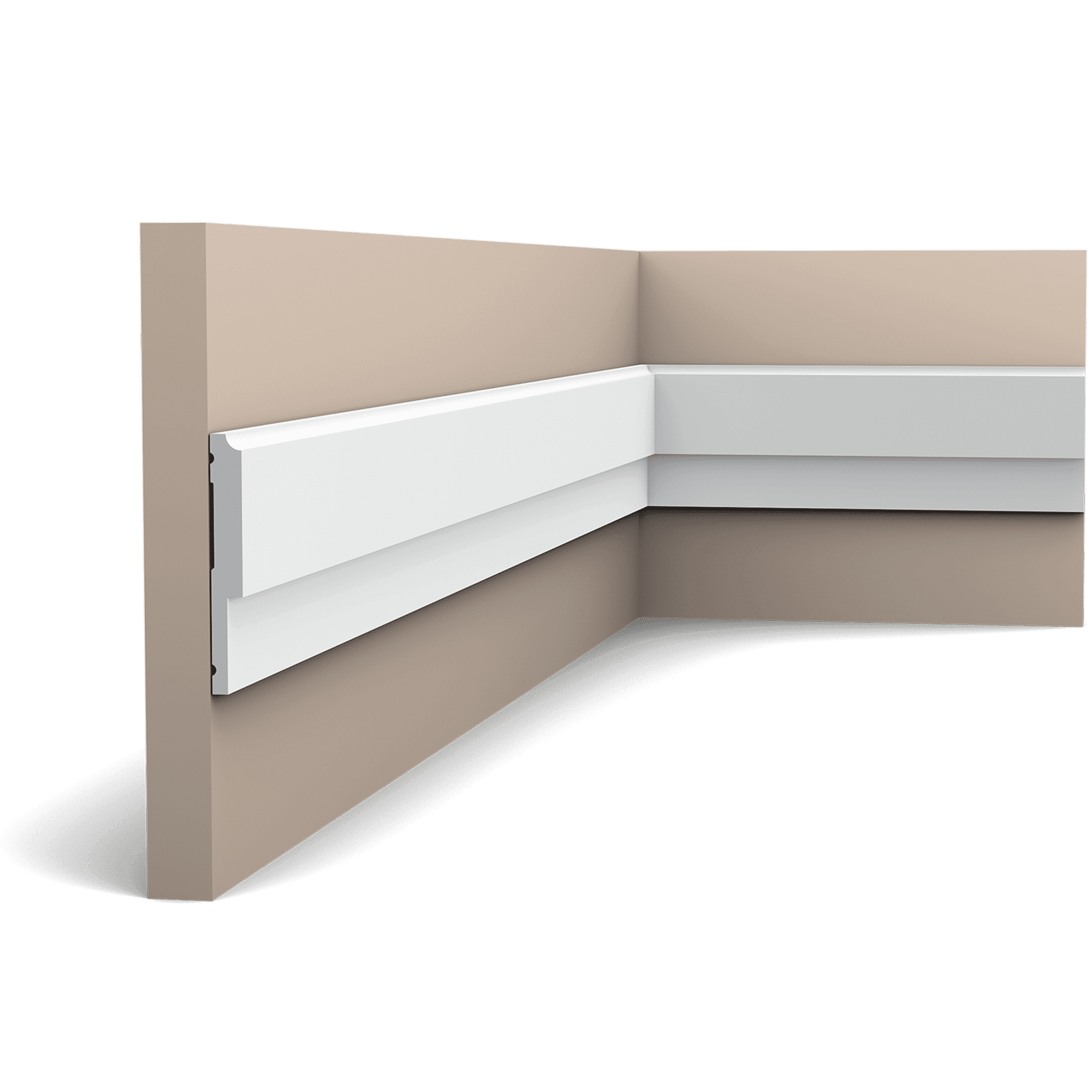 Orac Decor P9900 skirting on beige walls in a corner detail
