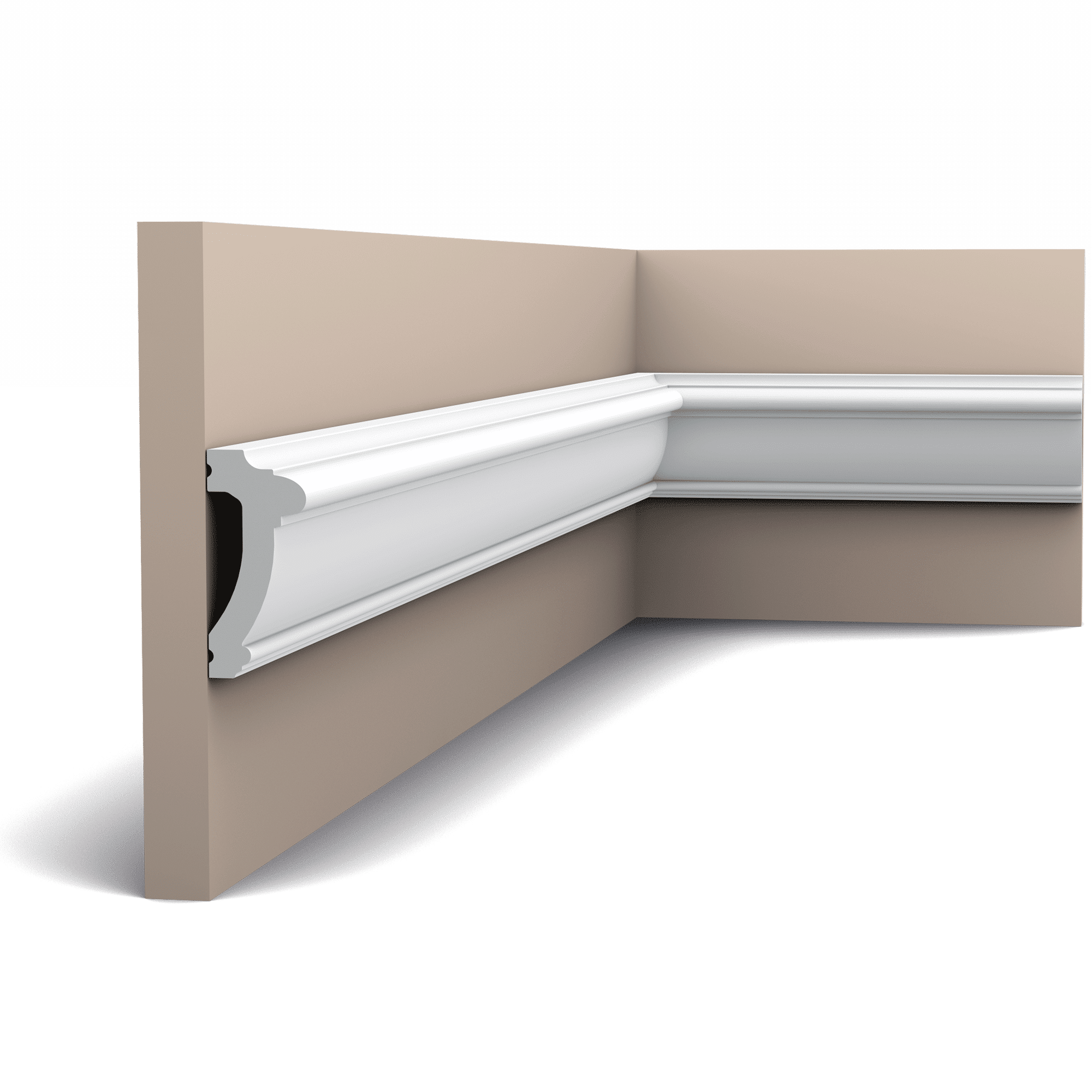 Orac Decor PX113 coving in room corner with beige walls and white decorative moulding