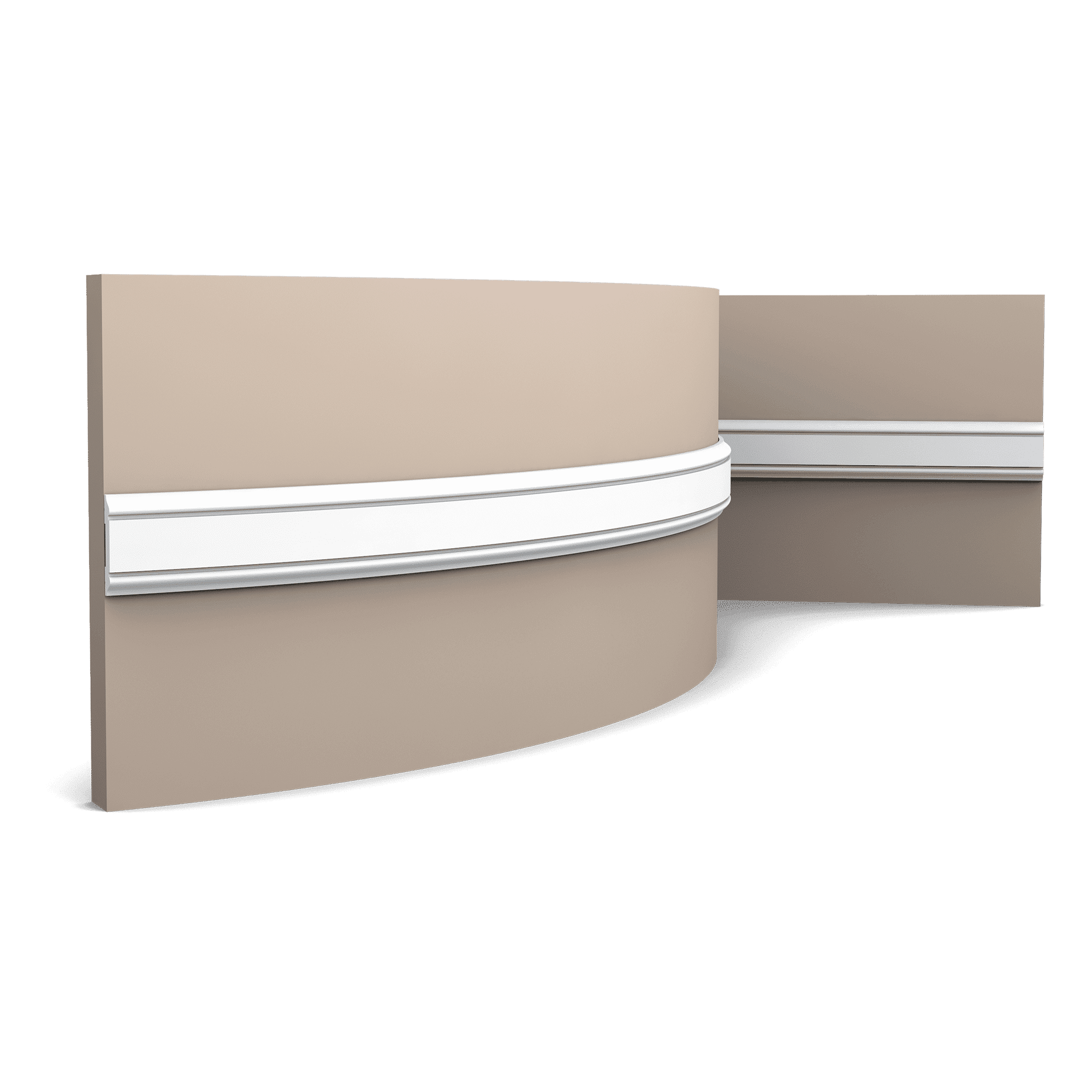 Orac Decor PX144F flexible panel moulding on curved beige wall panels with white detail
