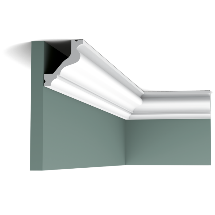 Orac Decor C200 Coving in a room corner on a green wall, decorative moulding detail