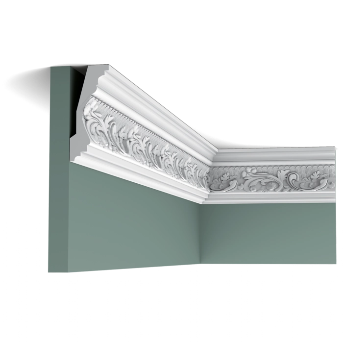 Orac Decor C201 Coving in room corner on green walls