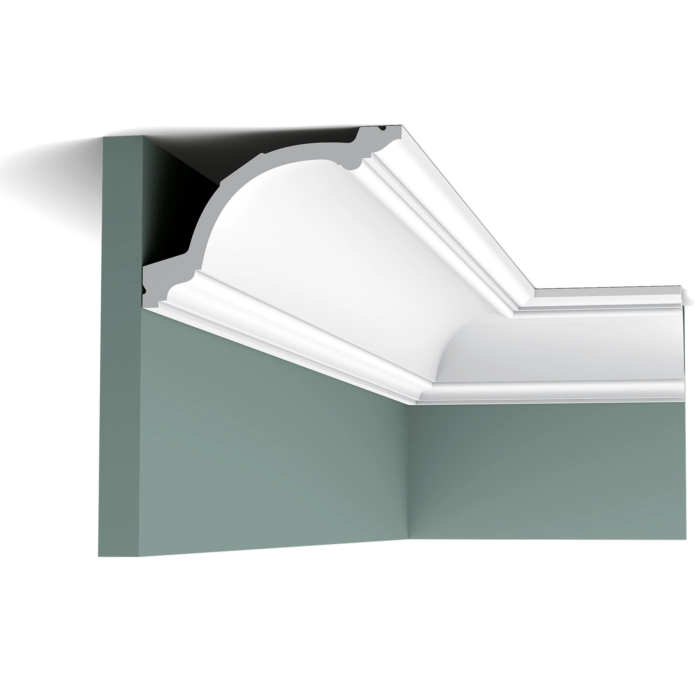 Orac Decor C217 Coving on green wall, 3D rendering in room corner