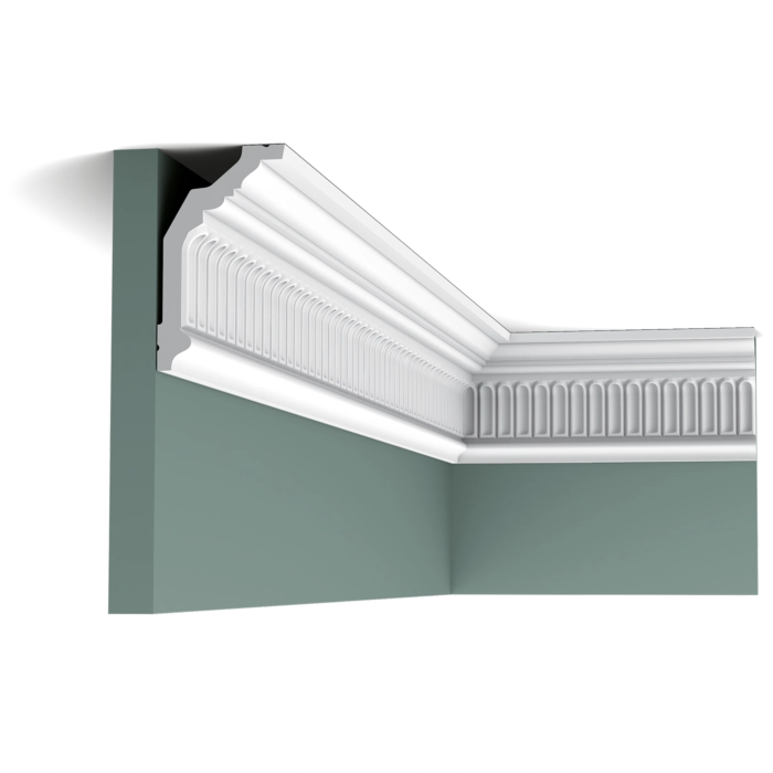 Orac Decor C304 Coving in corner of green wall and ceiling, decorative white molding