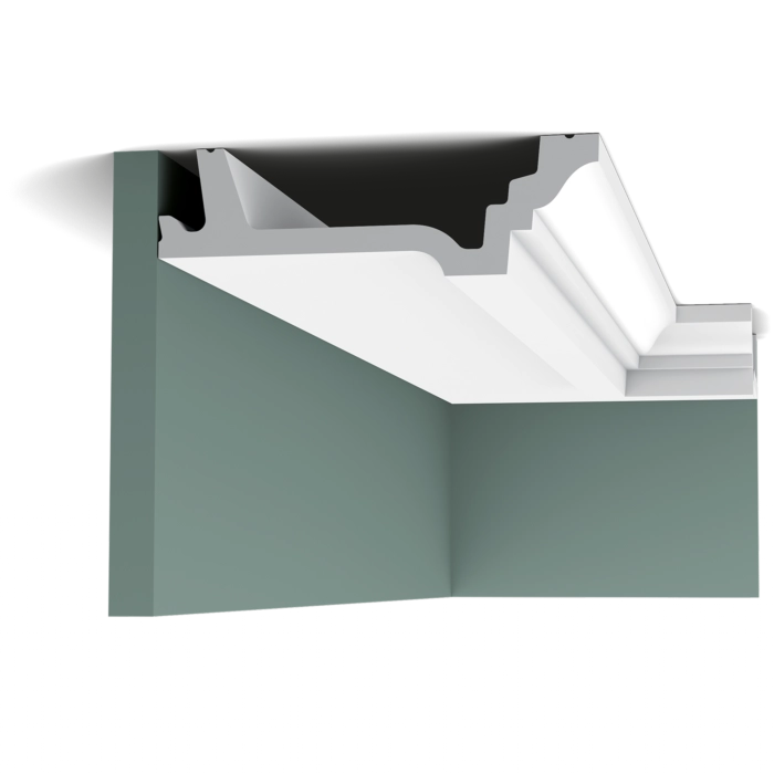 Orac Decor C305 coving in a room corner with green wall and white ceiling