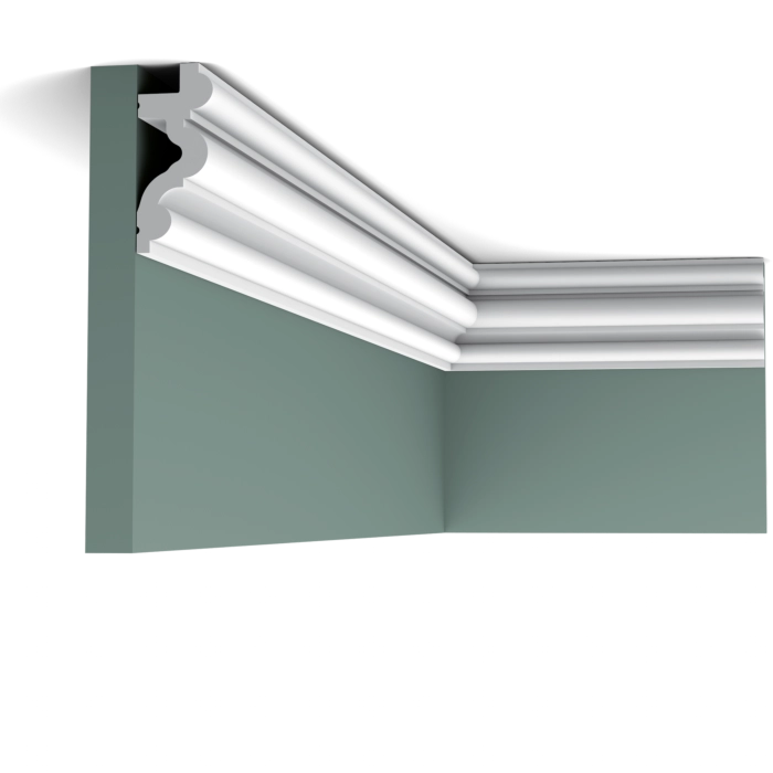 Orac Decor C324 Coving in a room corner with green walls and white decorative profile