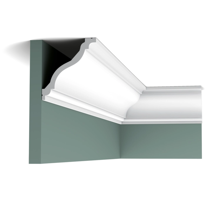 Orac Decor C333 Coving on a green wall corner with decorative profile detail