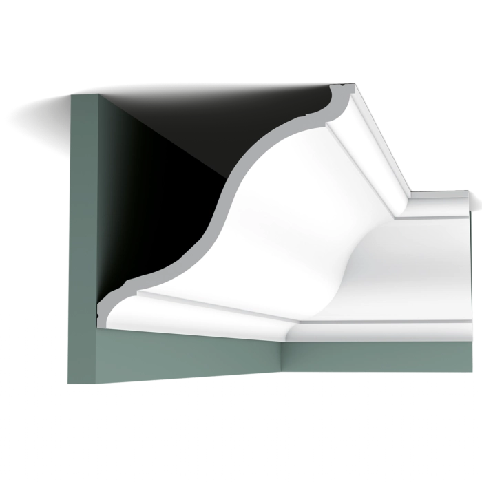 Orac Decor C335 coving in a room corner, white decorative ceiling trim trim profile