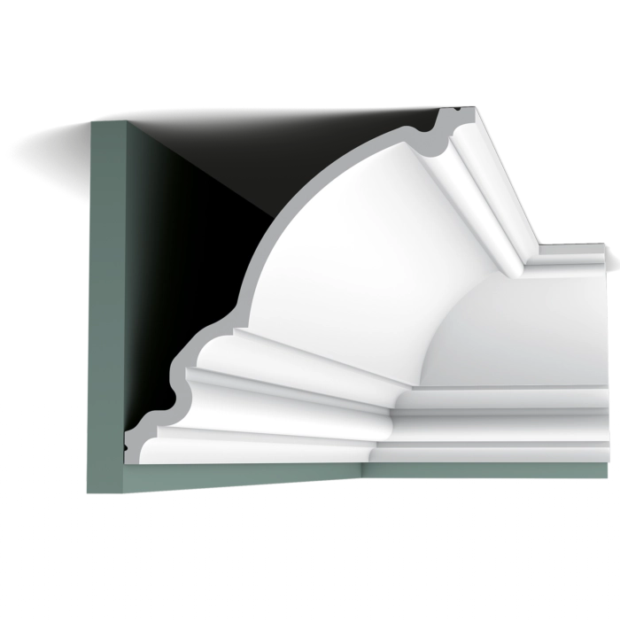 Orac Decor C336 coving in a room corner with decorative white moulding along the ceiling
