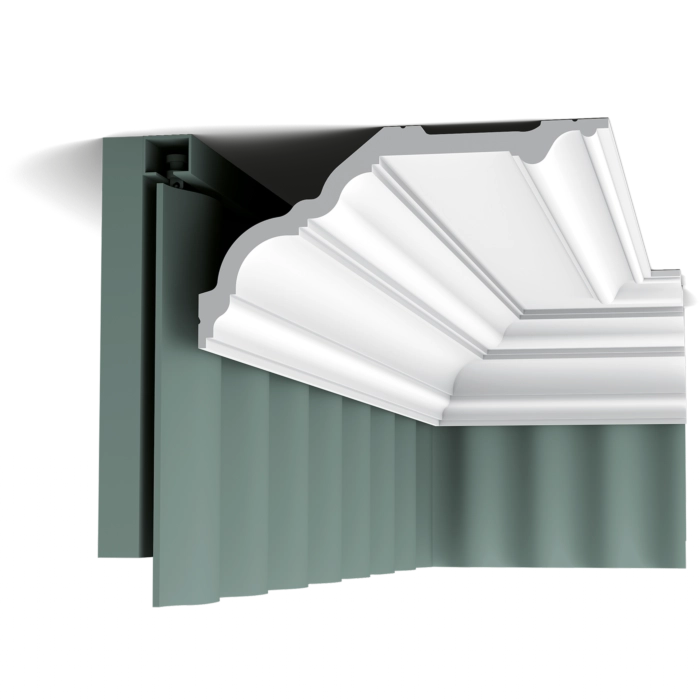 Orac Decor C340 Coving in room corner on grey wall background