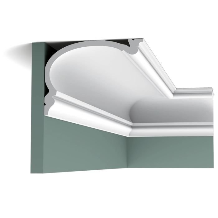 Orac Decor C342 Coving in a room corner, fitted along the ceiling edge on a green wall