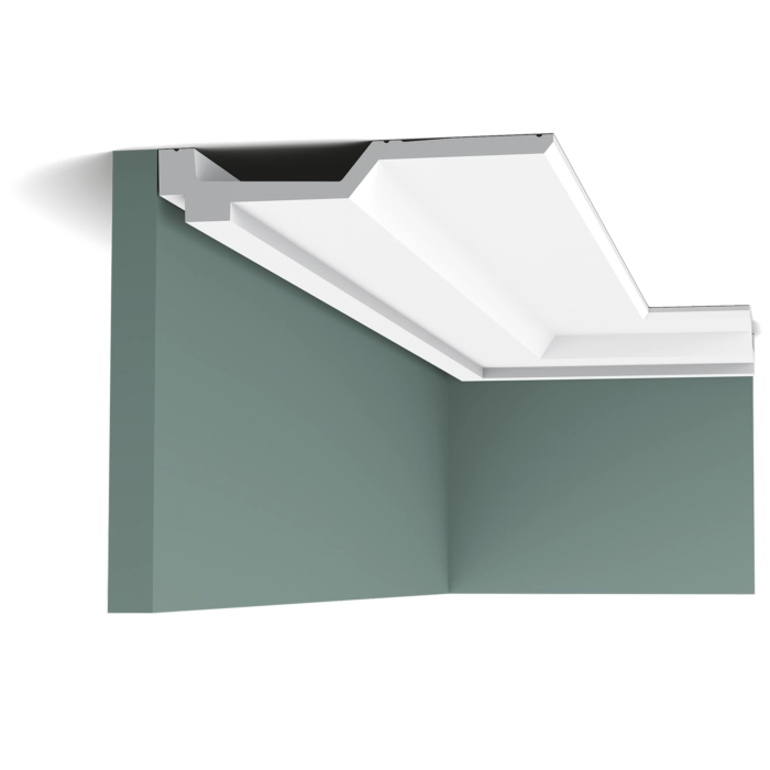 Orac Decor C354 Coving in a room corner with white decorative ceiling moulding on green walls