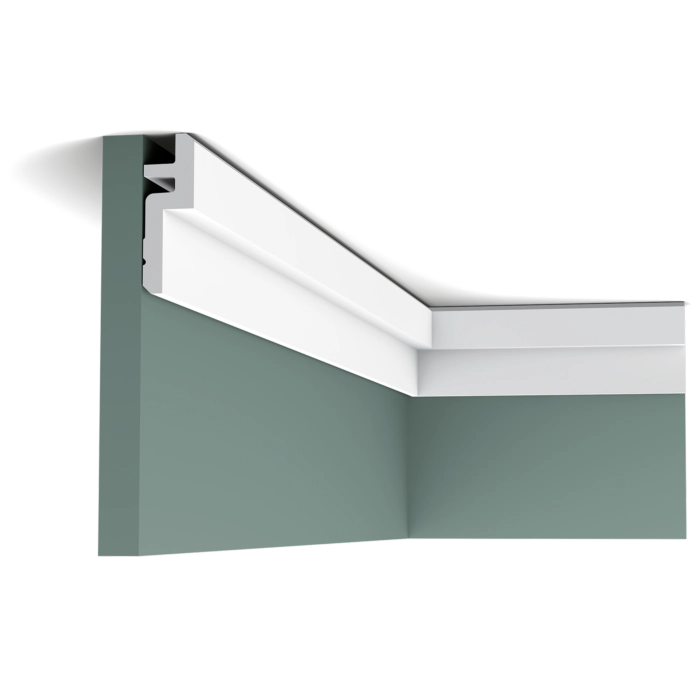 Orac Decor C394 Coving in a modern room corner with white ceiling cornice on green wall