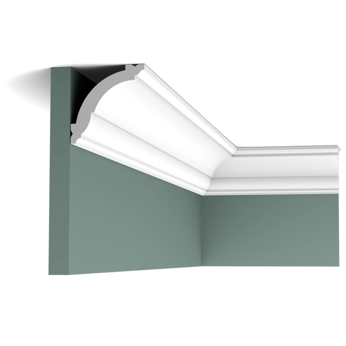 Orac Decor CX100 Coving in a room corner on a green wall and ceiling