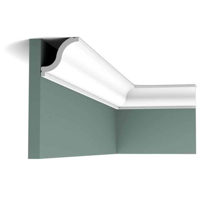 Orac Decor CX108 coving on green walls, fitted at the ceiling corner