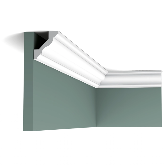 Orac Decor CX110 coving in a room corner on a green wall with ceiling detail