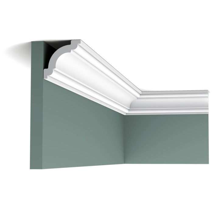 Orac CX124 coving on green walls at the ceiling corner