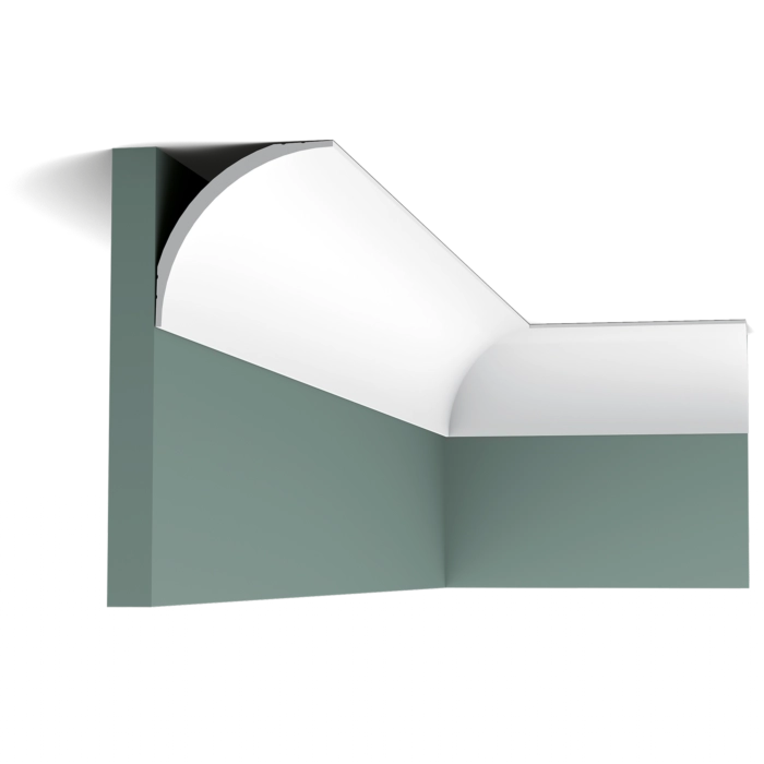 Orac CX126 coving in a modern room corner with curved ceiling and green walls