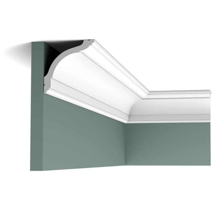 Orac Decor CX127 coving fitted at the ceiling corner on green walls