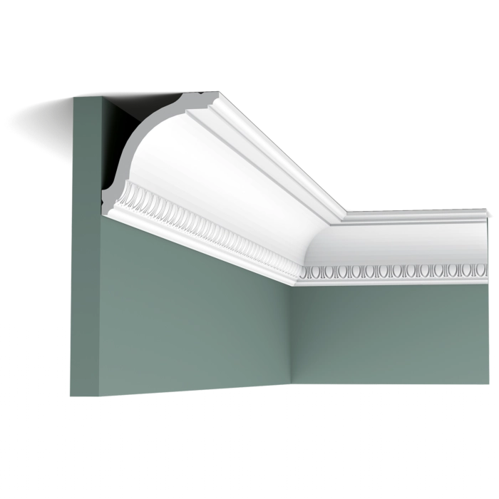 Orac CX128 coving installed in a green wall corner