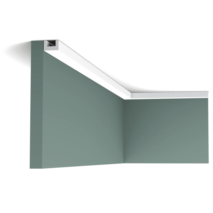 Orac Decor CX190 coving in room corner with green walls and recessed ceiling light