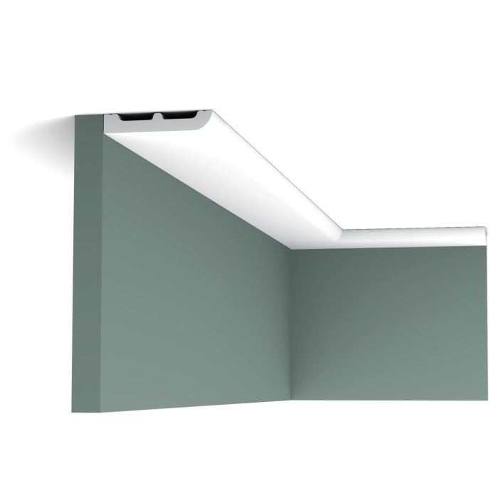 Orac Decor SX183 panel moulding in corner room with modern LED recessed ceiling light