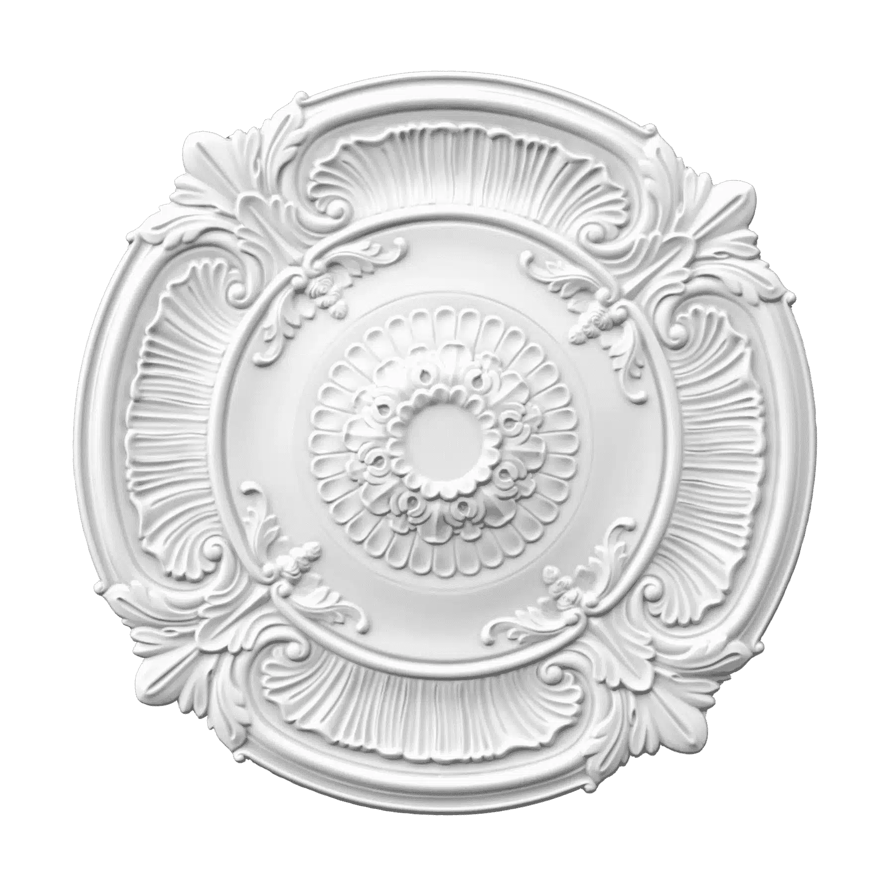 Elite Decor R126 ornate white ceiling rose with floral scrollwork design