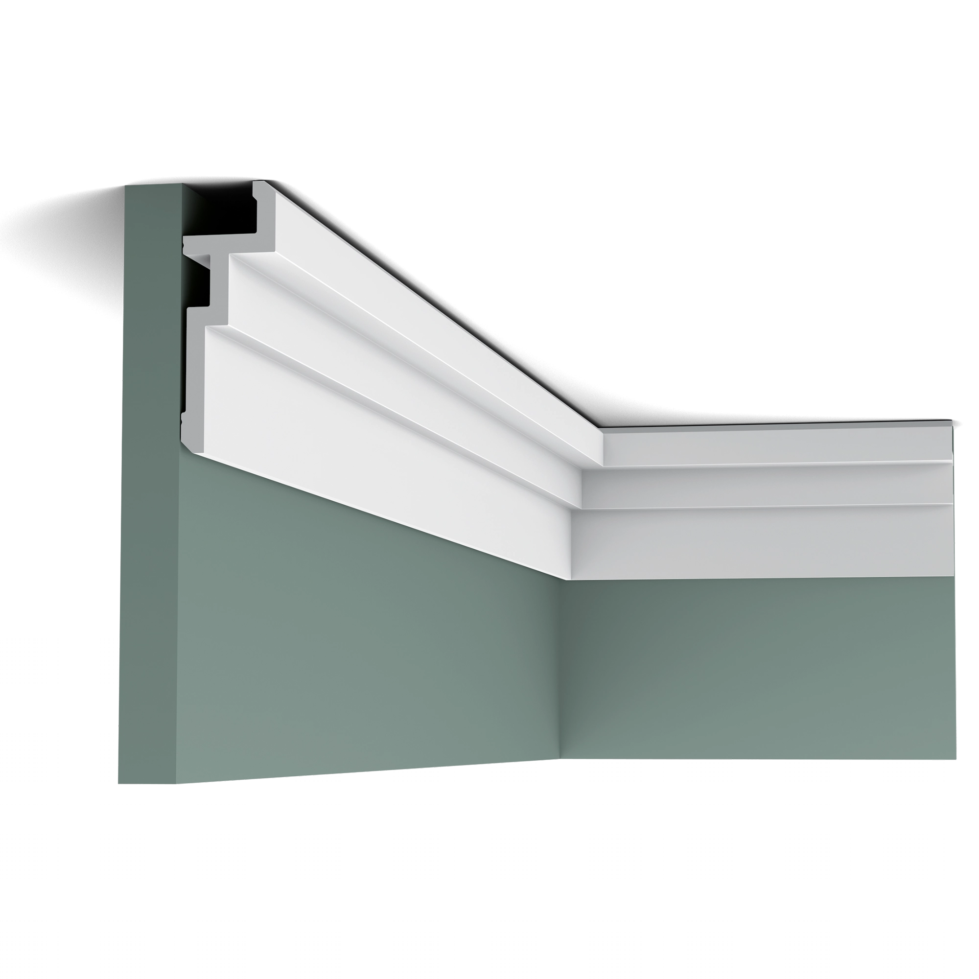 Orac Decor CX196 Border coving installed in a room corner against a green wall