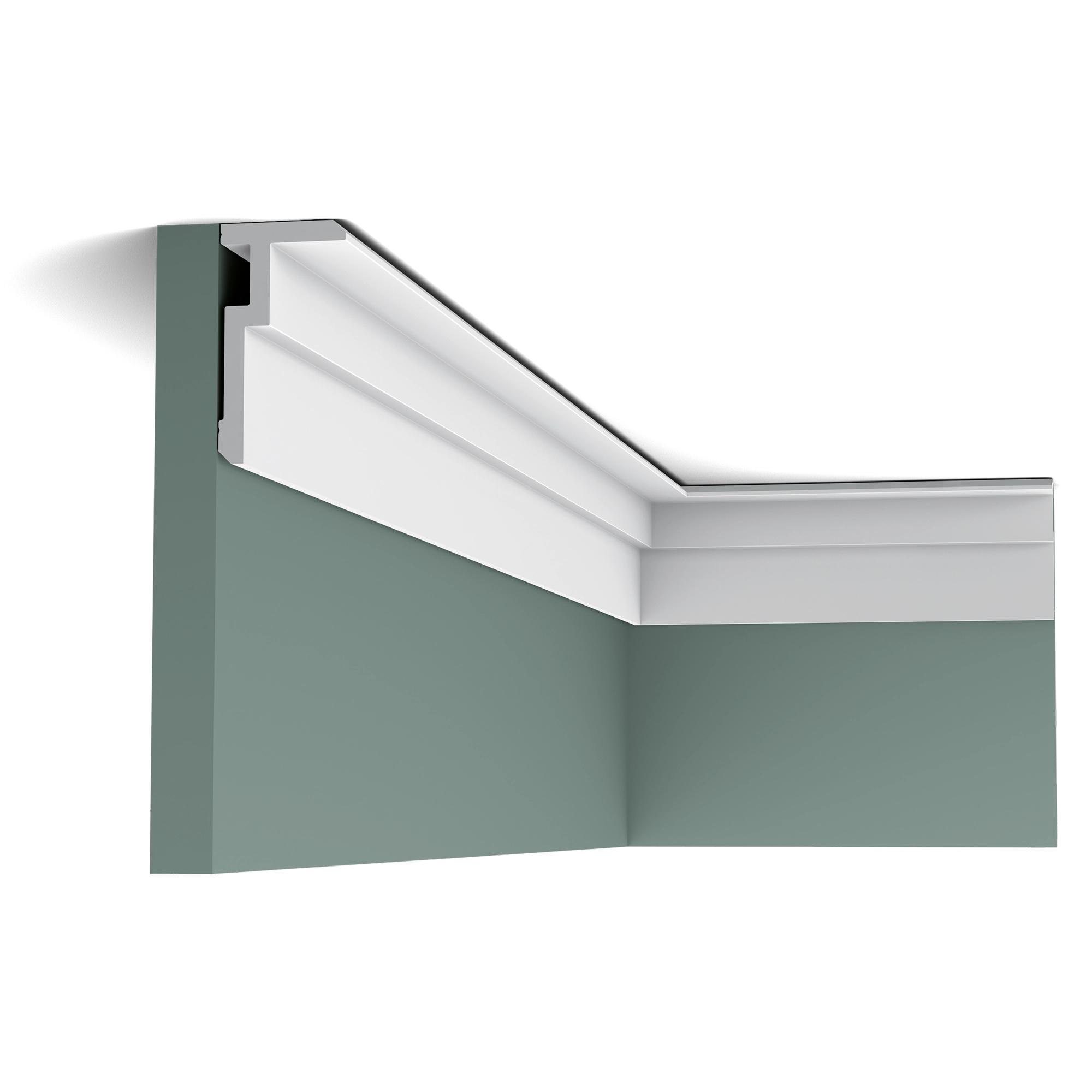 Orac Decor CX197 Coving installed at a ceiling corner on a green wall