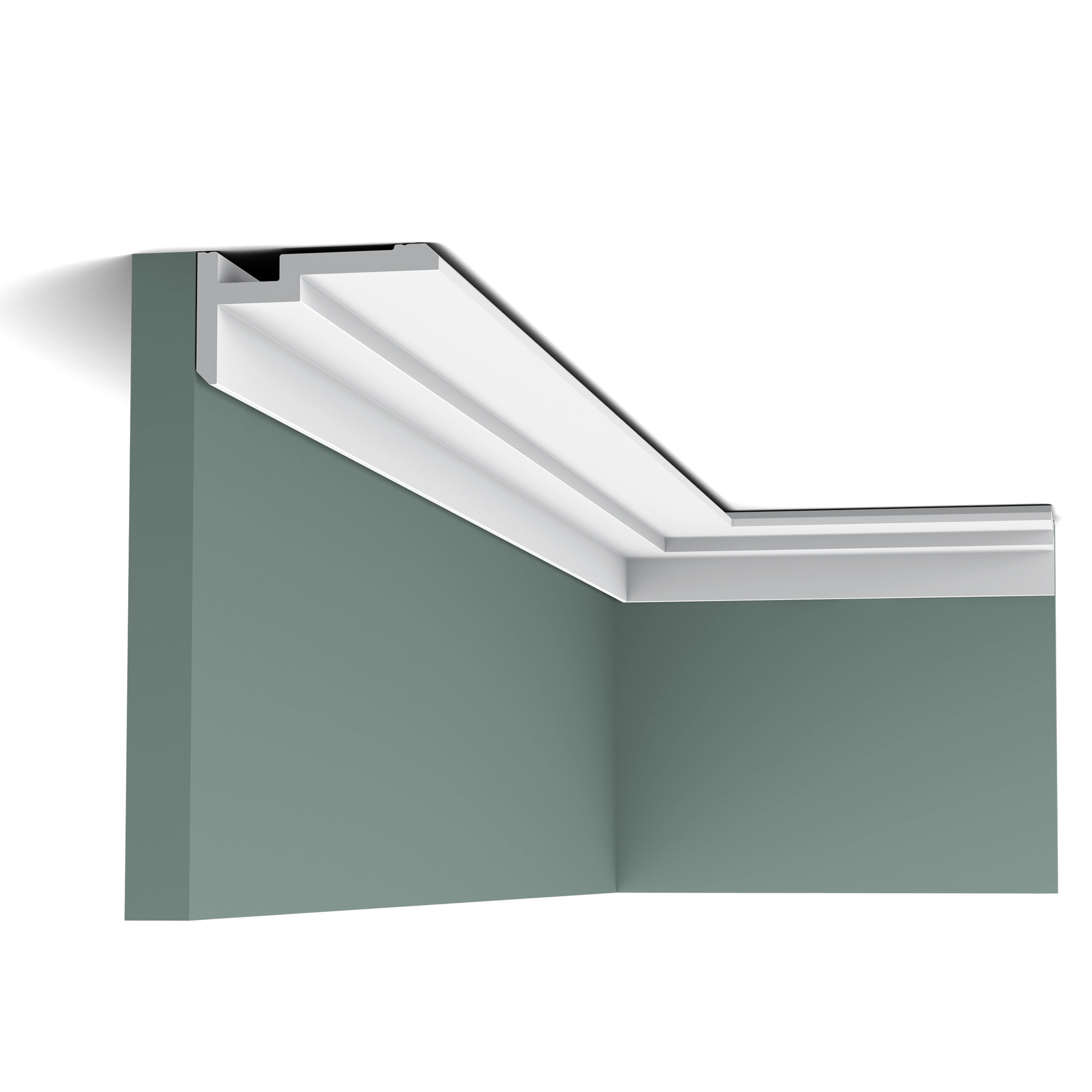 Orac Decor CX197 Coving in white on green walls at the ceiling corner