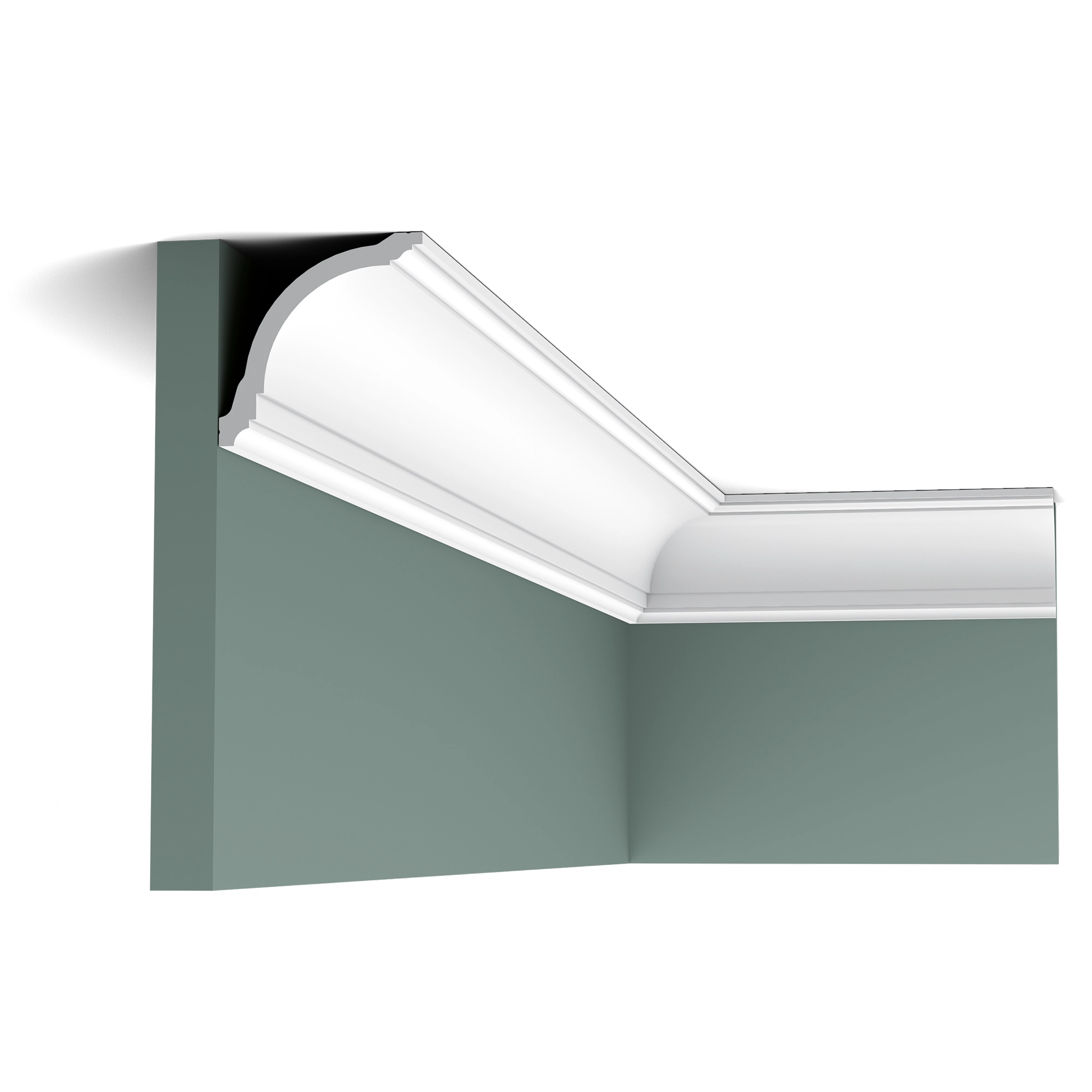 Orac Decor CX199 Coving on a green wall corner, showing decorative profile detail