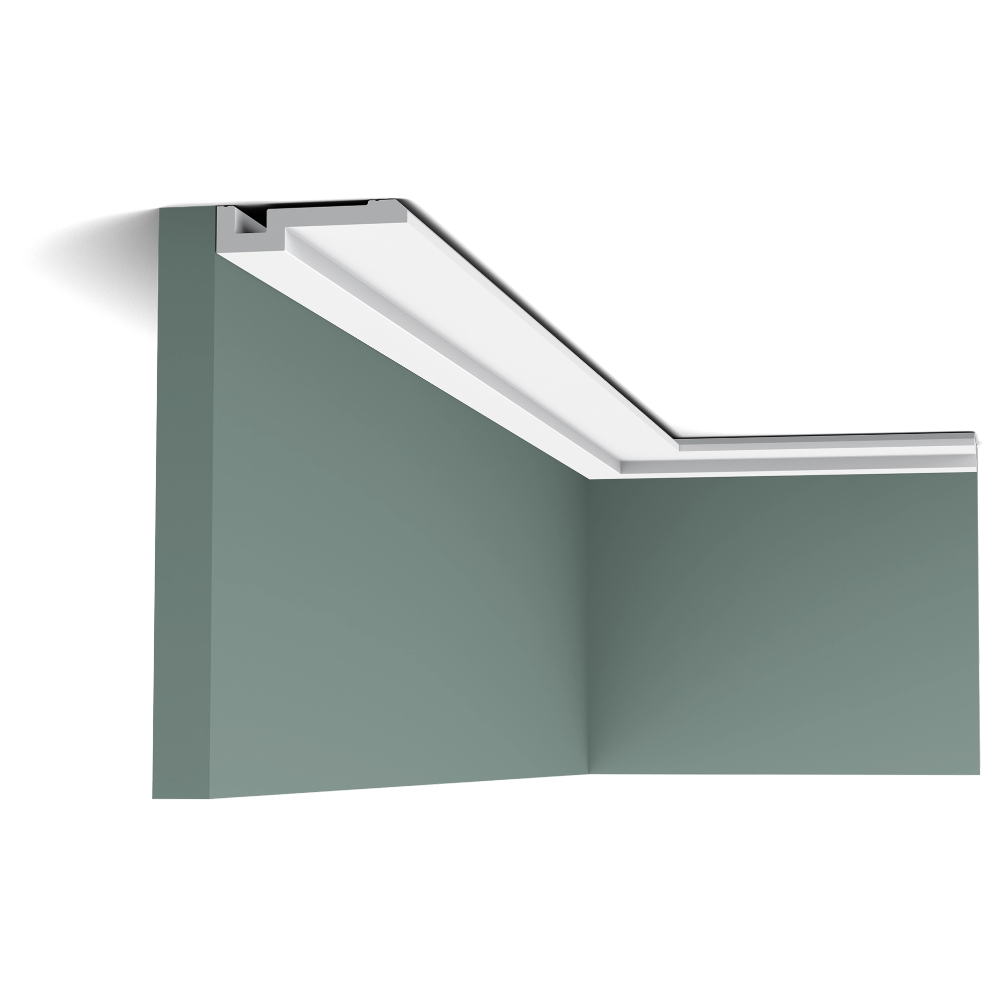 Orac Decor PX198 Coving in a modern room corner with recessed LED strip lighting