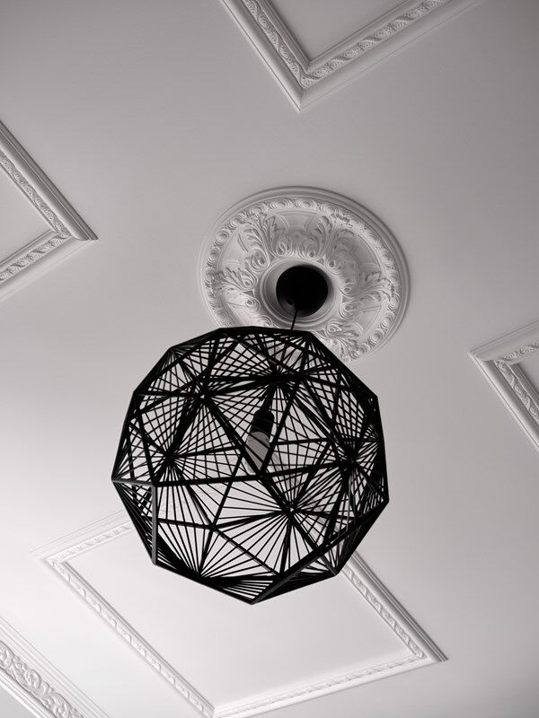 NMC 02 000038 ornate white ceiling rose around modern black pendant light