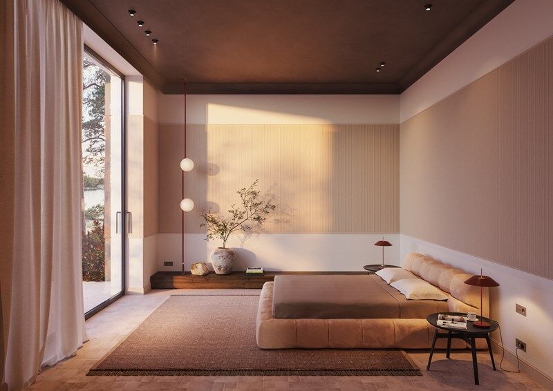 NMC 02 005161 coving in a modern minimalist bedroom corner with ceiling and wall detail