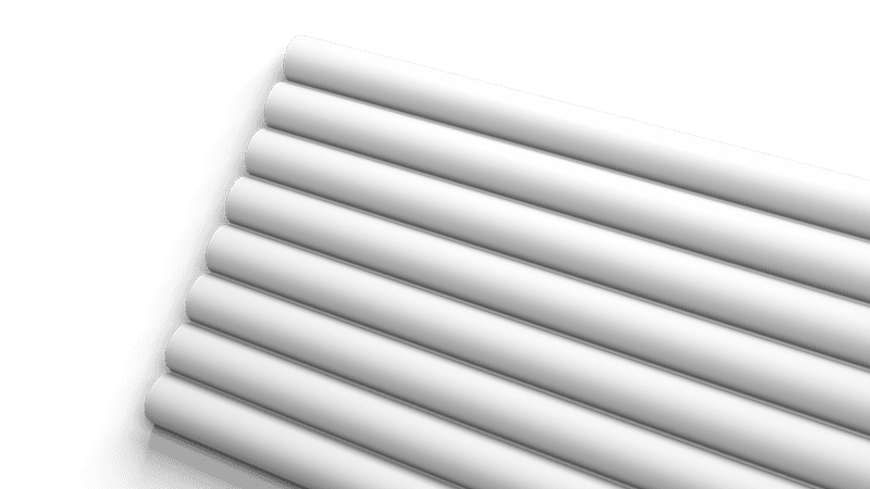 Stack of white cylindrical rods, NMC 02 Arstyl Canele XL wall panels by TBS