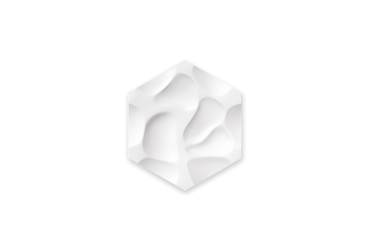 NMC 02 Arstyl Coral wall tiles in 3D white hexagon shape on black background